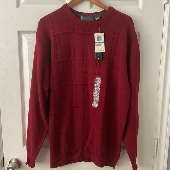 OSCAR DE LA RENTA Sweater Cotton Red Crewneck Cable Knit Crew Neck XL - Picture 4 of 4